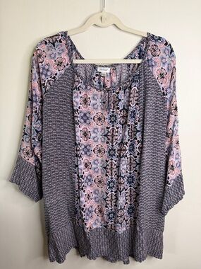 Avenue Women’s 18/20 Boho Paisley Floral Mixed Print Rayon Blouse Top